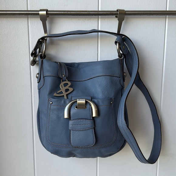 Vintage B Makowsky Light Blue Pebbled Leather Silver Hardware Crossbody Handbag - Picture 2 of 7